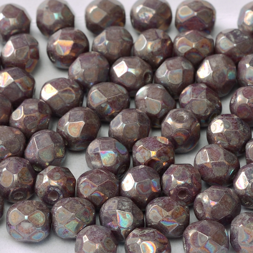 4mm Fire Polish Bead - Chalk White Iris - 03000-15781