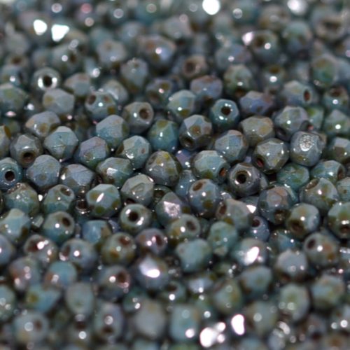 4mm Fire Polish Bead - Chalk White Blue Luster - 03000-65431 - 50 Piece Bag