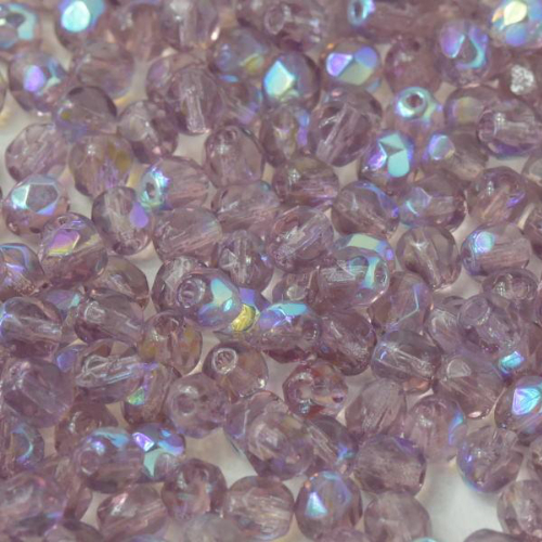 4mm Fire Polish Bead - Amethyst AB - 20040-28701 - 50 Piece Bag