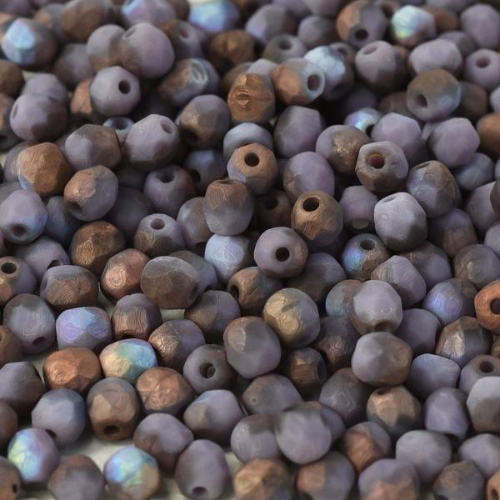 4mm Fire Polish Bead - Opaque Lilac Etched Copper Rainbow - 23020-98583