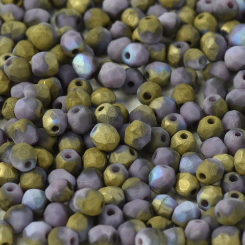 4mm Fire Polish Bead - Opaque Lilac Etched Golden Rainbow - 23020-98586