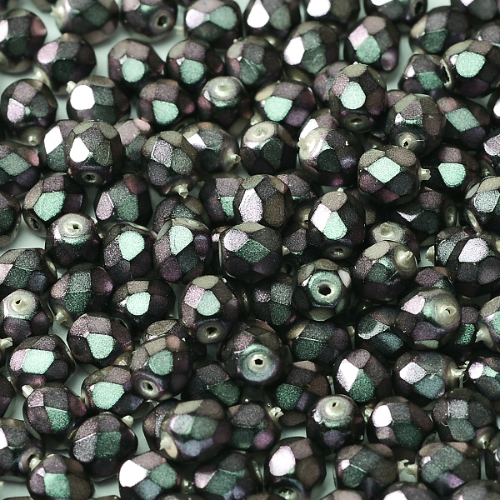 4mm Fire Polish Bead - Jet Polynesian - Jet Orchid Aqua - 23980-19024 - 50 Piece Bag