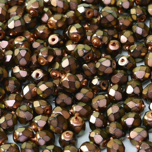 4mm Fire Polish Bead - Jet Polynesian - Jet Copper Rose - 23980-19054 - 50 Piece Bag