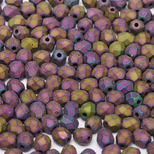 4mm Fire Polish Bead - Jet Matted Purple Iris - 23980-21195
