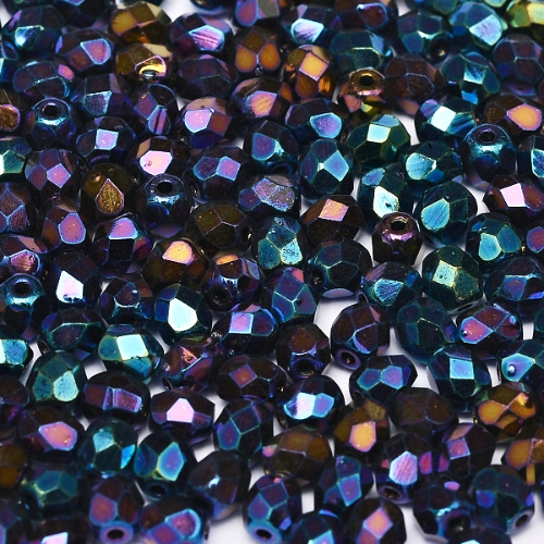 4mm Fire Polish Bead - Jet Blue Iris - 23980-21435