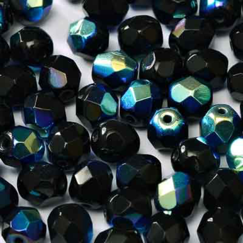 4mm Fire Polish Bead - Jet AB - 23980-28701 - 50 Piece Bag