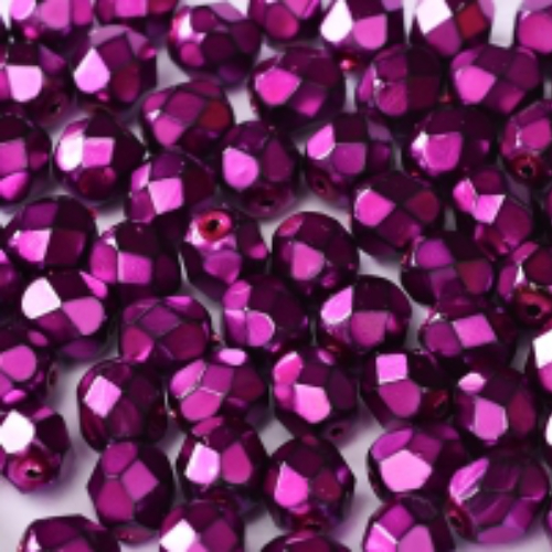 4mm Fire Polish Bead - Jet Heavy Metal Fuchsia - 23980-34268 - 50 Piece Bag