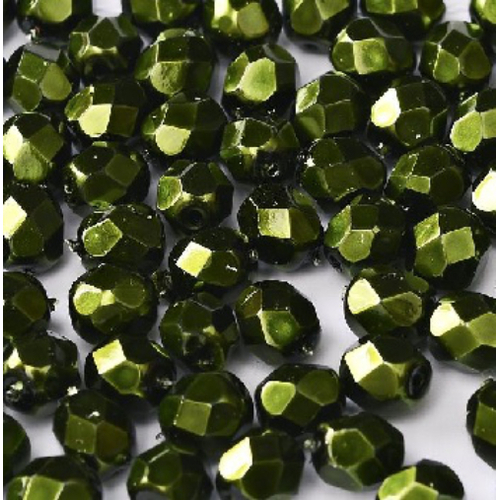 4mm Fire Polish Bead - Jet Heavy Metal Hunter Green - 23980-34549 - 50 Piece Bag