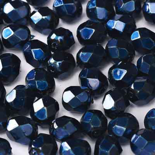 4mm Fire Polish Bead - Jet Heavy Metal Dark Blue - 23980-34629 - 50 Piece Bag