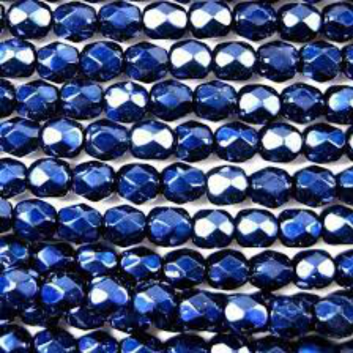 4mm Fire Polish Bead - Jet Heavy Metal Navy Blue - 23980-34968