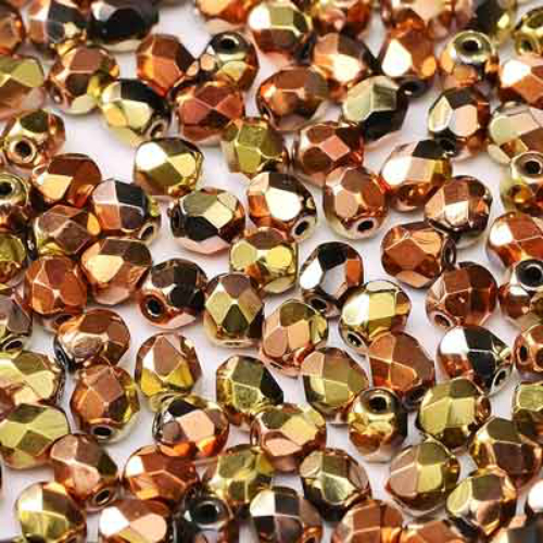 4mm Fire Polish Bead - Jet California Gold Rush - 23980-98542 - 50 Piece Bag