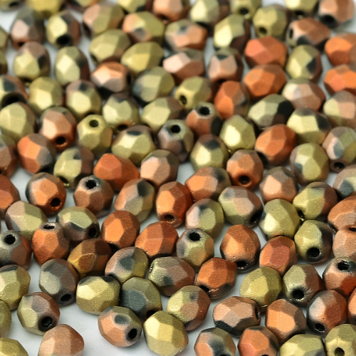 4mm Fire Polish Bead - Jet California Gold Rush Matte - 23980-98572