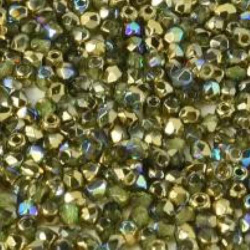 4mm Fire Polish Bead - Olivine Golden Rainbow - 50230-98536 - 50 Piece Bag
