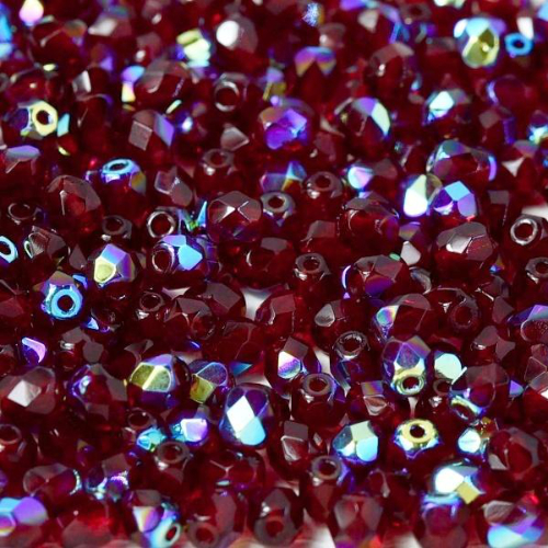 4mm Fire Polish Bead - Garnet AB - 90110-28701 - 50 Piece Bag