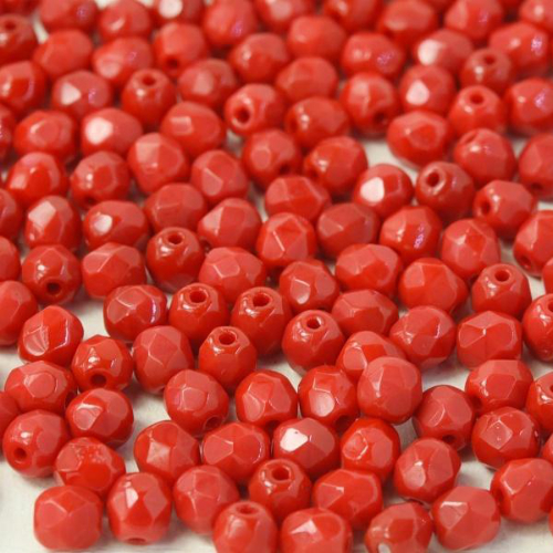 4mm Fire Polish Bead - Opaque Red  - 93200 - 50 Piece Bag
