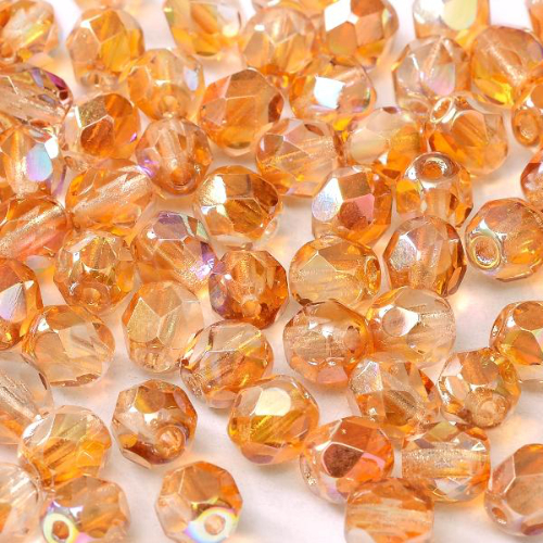 6mm Fire Polish Bead - Crystal Orange Rainbow - 00030-98535