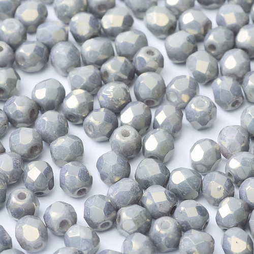 6mm Fire Polish Bead - Chalk White Copper - 03000-14435 - 30 Piece Bag