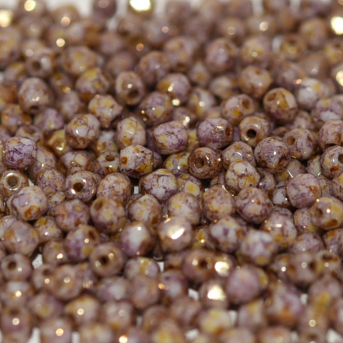 6mm Fire Polish Bead - Chalk White Lila Gold Luster - 03000-15695 - 30 Piece Bag