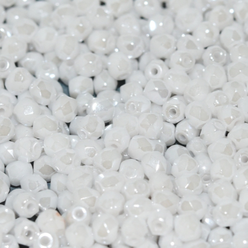 6mm Fire Polish Bead - Chalk White Shimmer - 03000-21402 - 30 Piece Bag
