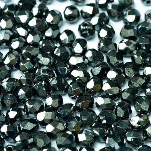 6mm Fire Polish Bead - Jet Hematite - 23980-14400