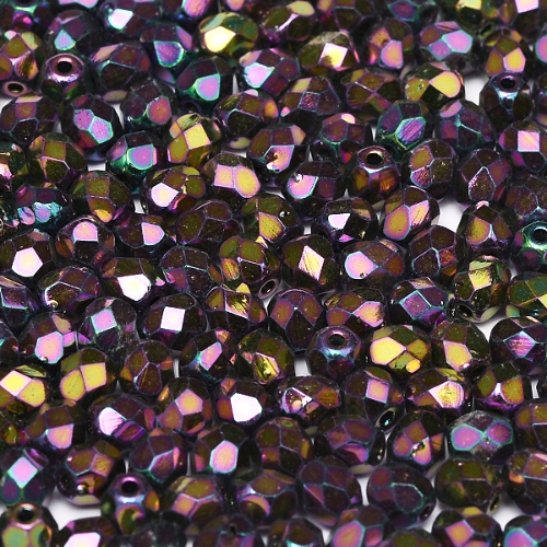 6mm Fire Polish Bead - Jet Purple Iris - 23980-21495