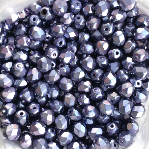 6mm Fire Polish Bead - Jet Heavy Metal Persian Blue - 23980-34157 - 30 Piece Bag