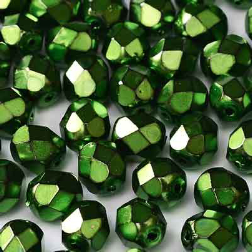 6mm Fire Polish Bead - Jet Heavy Metal Green - 23980-34444