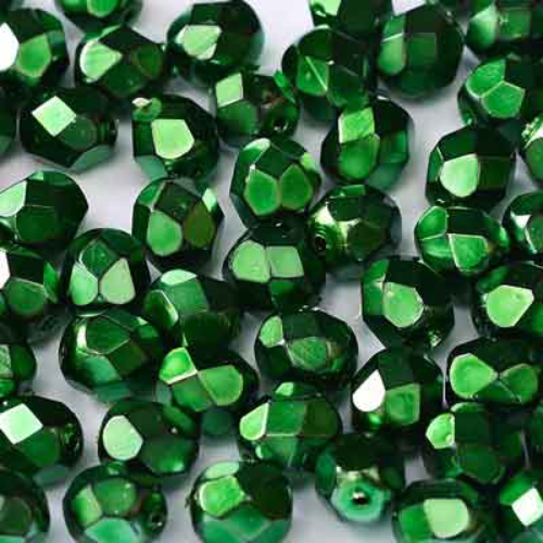 6mm Fire Polish Bead - Jet Heavy Metal Emerald - 23980-34517 - 30 Piece Bag