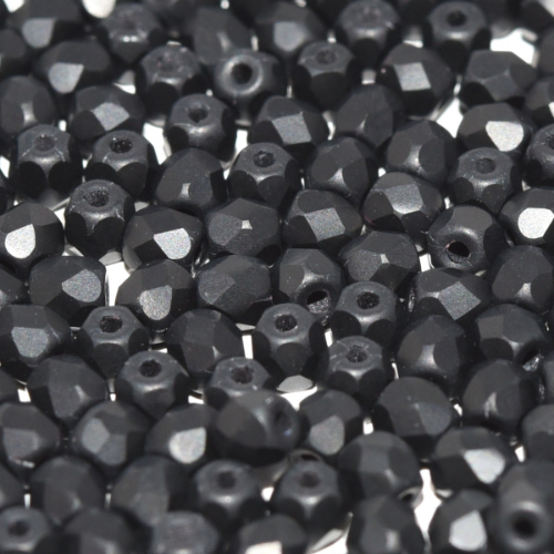 6mm Fire Polish Bead - Jet Matte - 23980-84110 - 30 Piece Bag