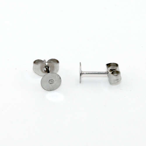 5mm Flat Pad Stud Earring - 316 Surgical Steel - Pair with Butterfly Backs
