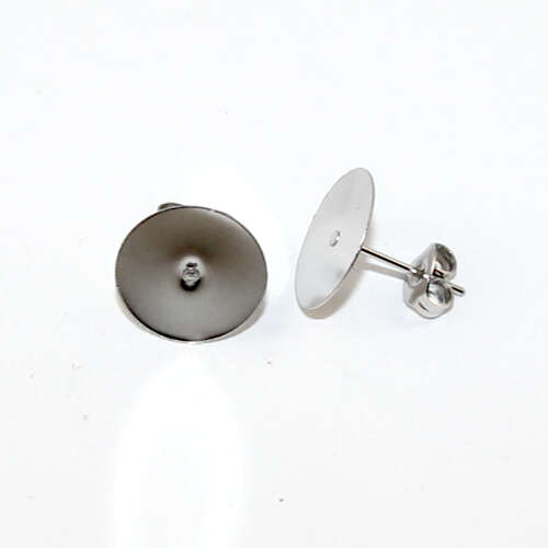 12mm Flat Pad Stud Earring - 316 Surgical Steel - Pair with Butterfly Backs