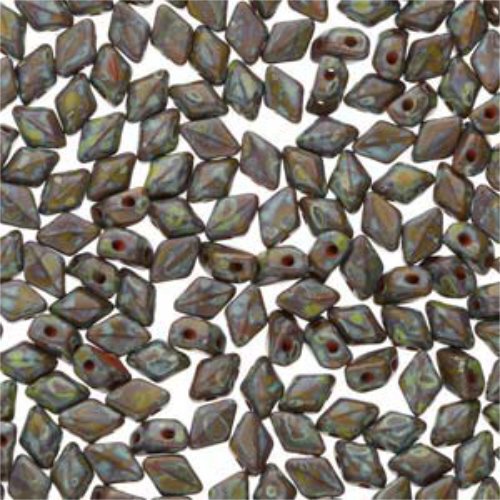 Mini Gem Duo 6mm x 4mm - GD6453410-86805 - Opaque Dark Olive Travertine