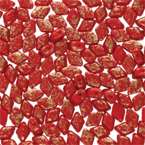 Mini Gem Duo 6mm x 4mm - GD6493200-94401 - Coral Red Gold Splash