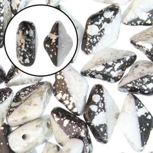 Gem Duo 8mm x 5mm - GD8503849-15481 - Duet Black & White Silver Splash