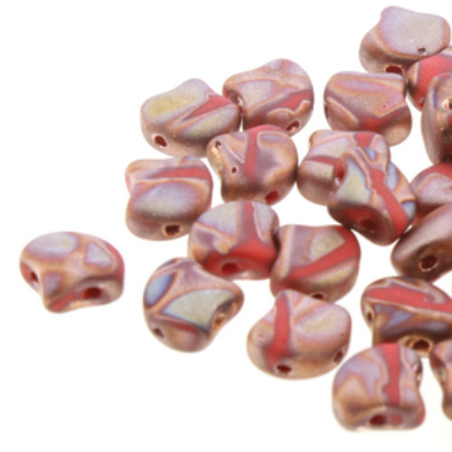 Ginko Leaf 7.5mm x 7.5mm - GNK8793200-27173BA - Opaque Coral Red Full Capri Gold Matte Batik