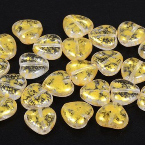 10mm Czech Glass Heart Bead - Crystal Gold - 00030-56902