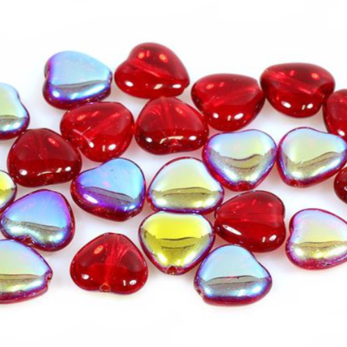 10mm Czech Glass Heart Bead - Ruby AB - 90090-28701