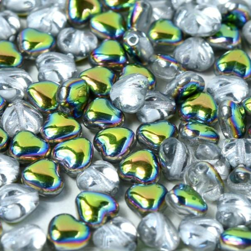 6mm Czech Glass Heart Bead - Crystal Vitrail - 00030-28101