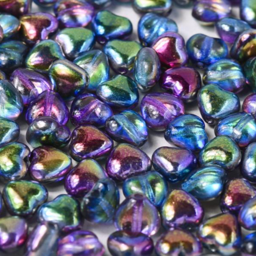 6mm Czech Glass Heart Bead - Crystal Magic Blue - 00030-95100
