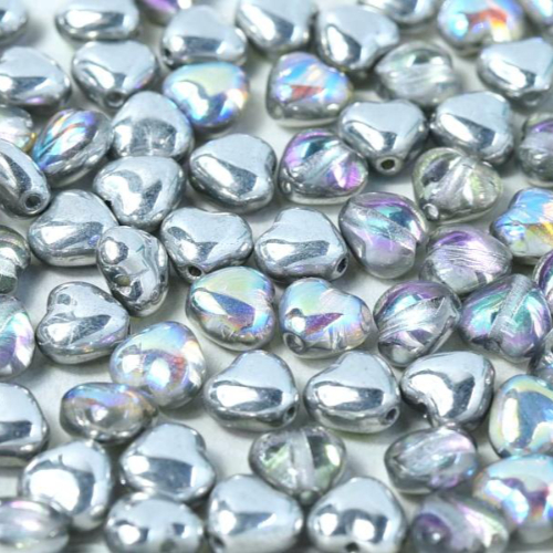 6mm Czech Glass Heart Bead - Crystal Silver Rainbow - 00030-98530