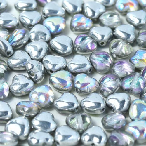 6mm Czech Glass Heart Bead - Crystal Silver Rainbow - 00030-98530