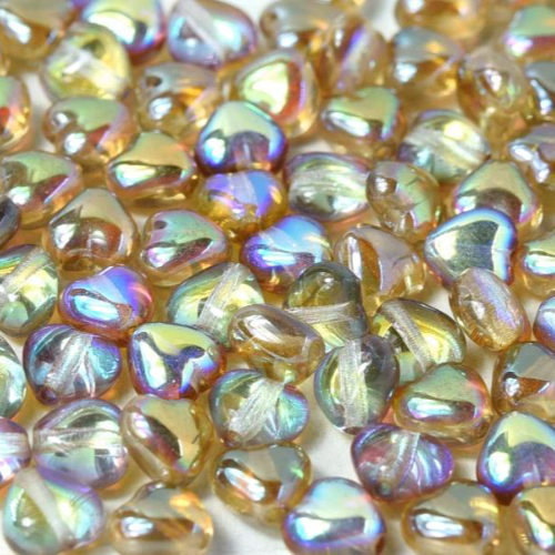 6mm Czech Glass Heart Bead - Crystal Brown Rainbow - 00030-98532
