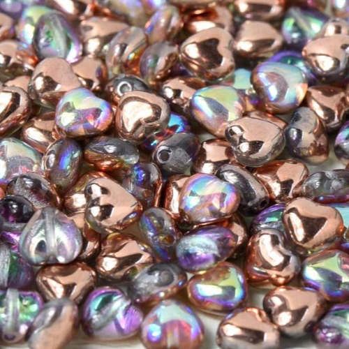 6mm Czech Glass Heart Bead - Crystal Copper Rainbow - 00030-98533