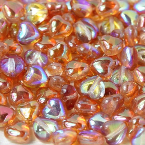 6mm Czech Glass Heart Bead - Crystal Orange Rainbow - 00030-98535