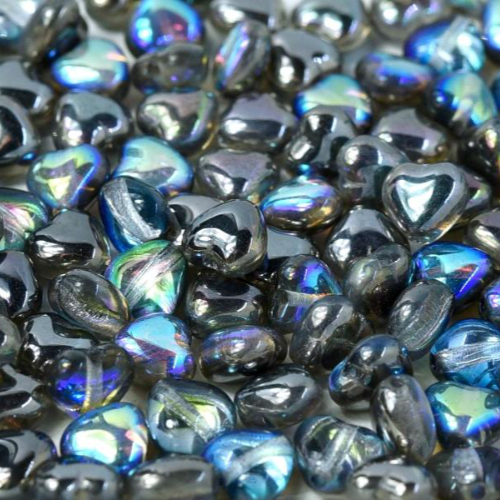 6mm Czech Glass Heart Bead - Crystal Graphite Rainbow - 00030-98537