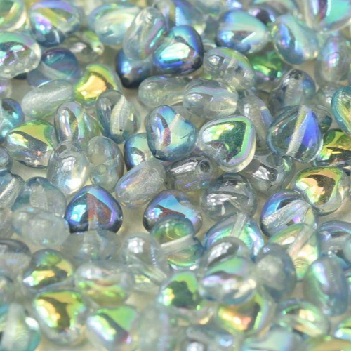 6mm Czech Glass Heart Bead - Crystal Blue Rainbow - 00030-98538 - 300 Piece Bag