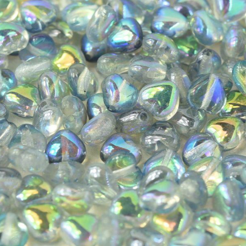 6mm Czech Glass Heart Bead - Crystal Blue Rainbow - 00030-98538