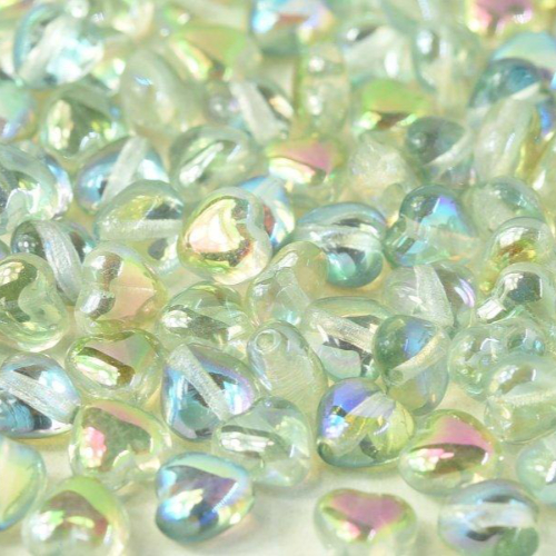 6mm Czech Glass Heart Bead - Crystal Green Rainbow - 00030-98539