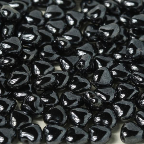 6mm Czech Glass Heart Bead - Jet Hematite - 23980-14400