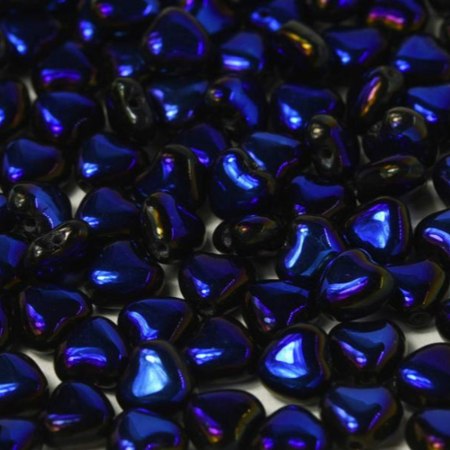 6mm Czech Glass Heart Bead - Jet Full Azuro - 23980-22203